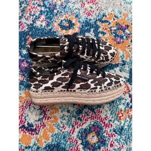 Tory Burch Seaside Leopard Print Canvas Oxford Espadrilles Women's Size 6